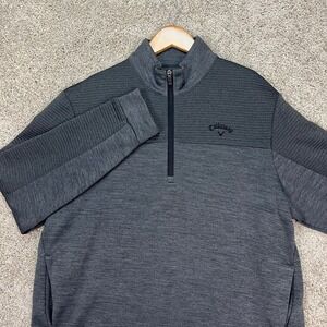 Callaway Pullover Mens Small Charcoal Gray Heathered Ribbed 1/4 Zip Fleece Golf